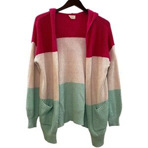 1.4.3. Story by Line Up Tri-Color Hooded Knit Cardigan Pink Whiten Mint - Medium